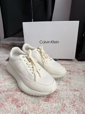 Calvin Klein Cream Platform Sole Lace-Up Sneakers